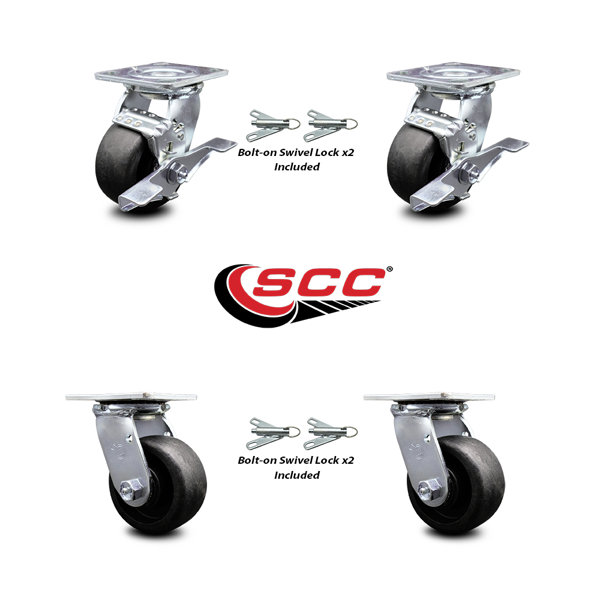 Service Caster 4 Piece Glass Filled Nylon Caster Set with Ball Bearings